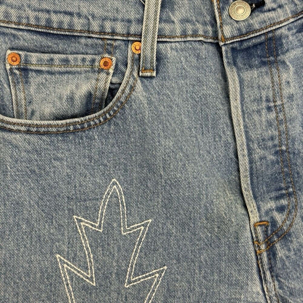 Levis 501 Del Norte Slim Jeans Women Size 28 Blue Embroidered Button Fly Flame - Picture 4 of 16